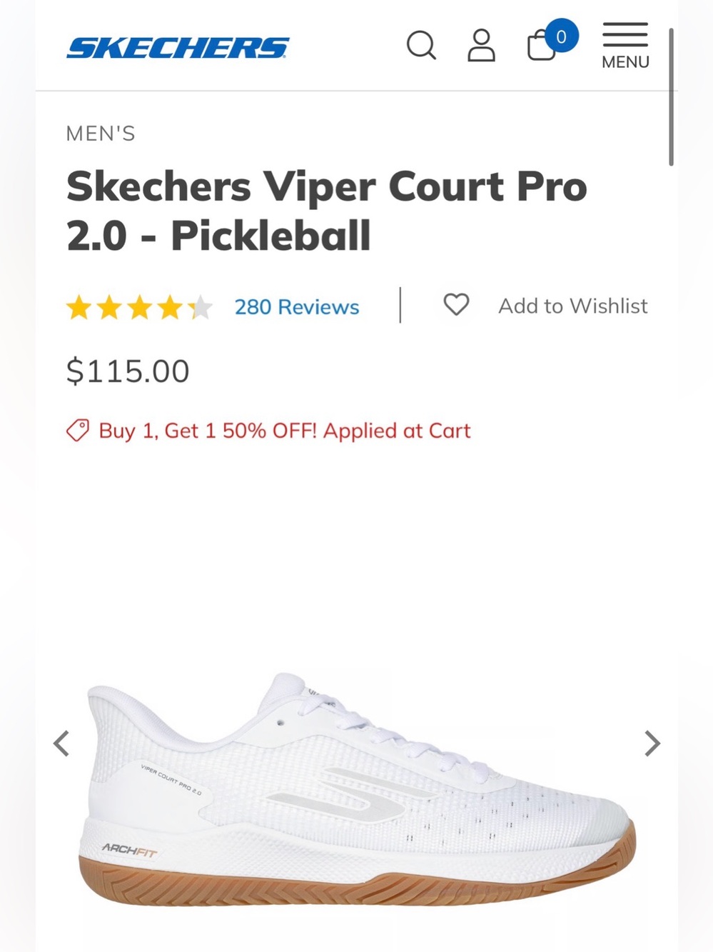 Skechers Viper Court Pro 2.0 - Pickleball Shoes. Mens 13. White gum sole